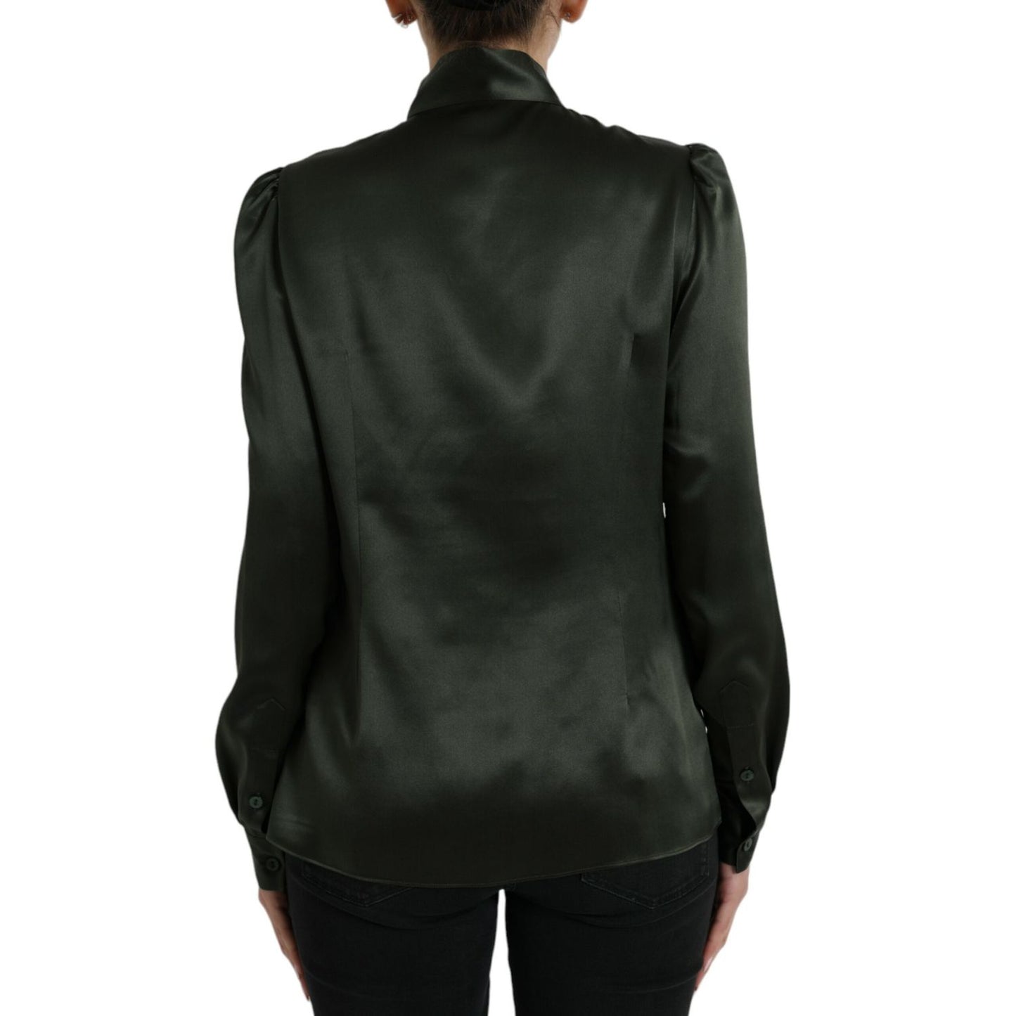 Dolce & Gabbana Gray Long Sleeves Ascot Collar Blouse Top
