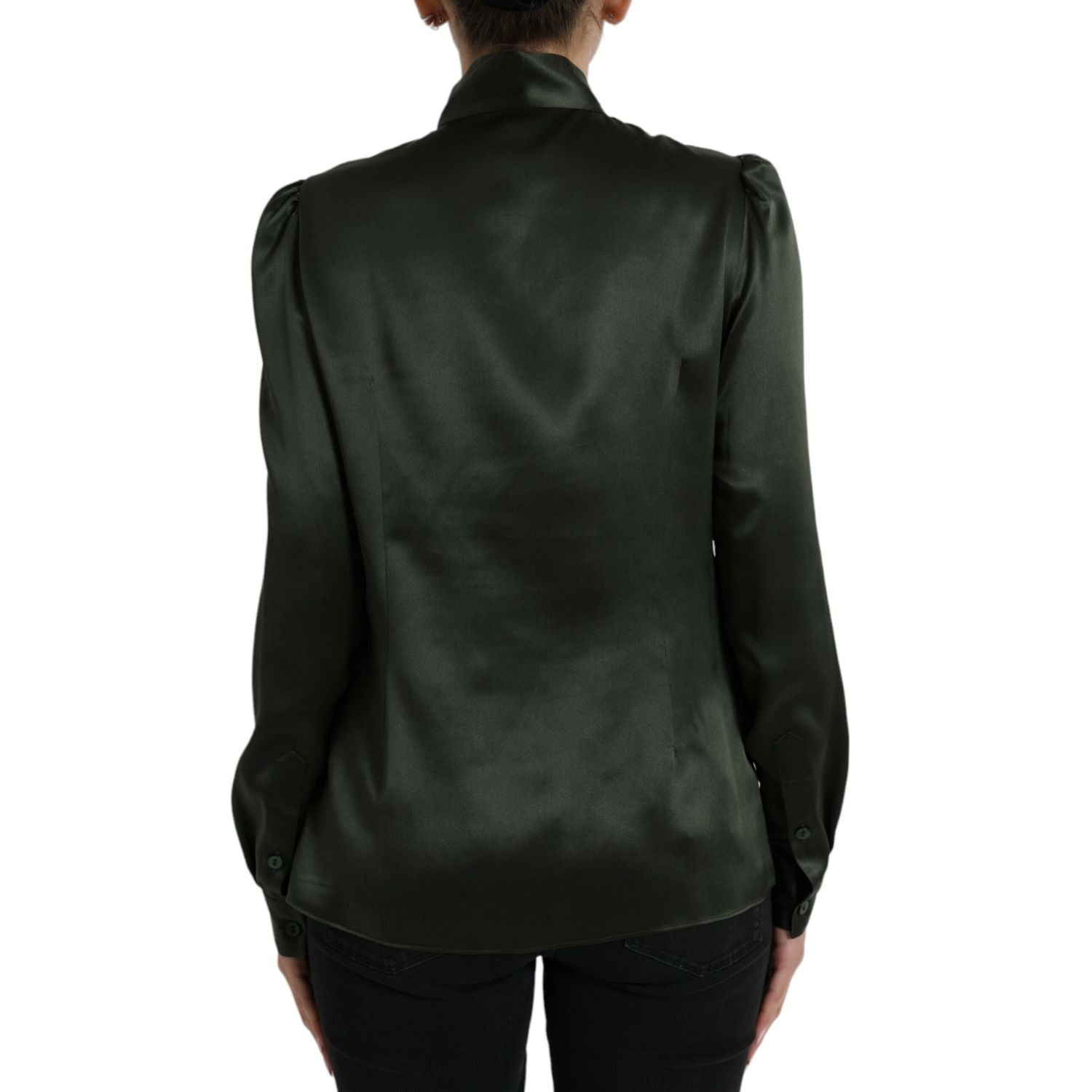 Dolce & Gabbana Gray Long Sleeves Ascot Collar Blouse Top