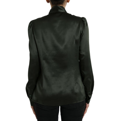 Dolce & Gabbana Gray Long Sleeves Ascot Collar Blouse Top