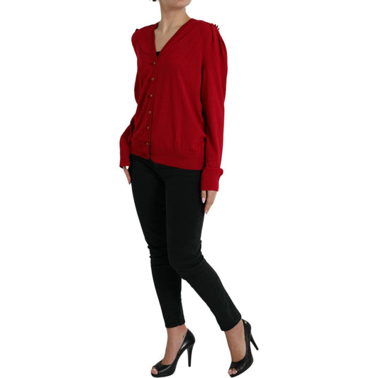 Dolce & Gabbana Elegant Red V-Neck Wool Cardigan Dolce & Gabbana