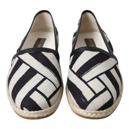 Dolce & Gabbana Black White Stripes Slip On Espadrille Shoes