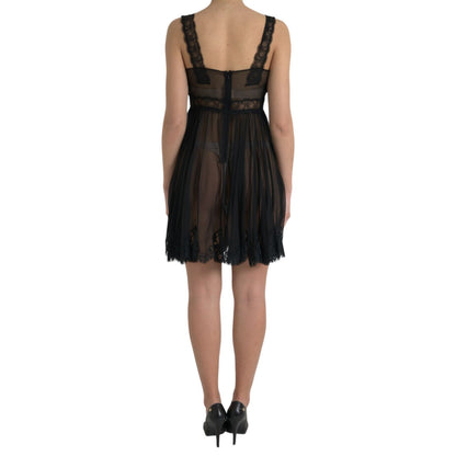 Dolce & Gabbana Black Silk Pleated Lace Chiffon Mini Dress