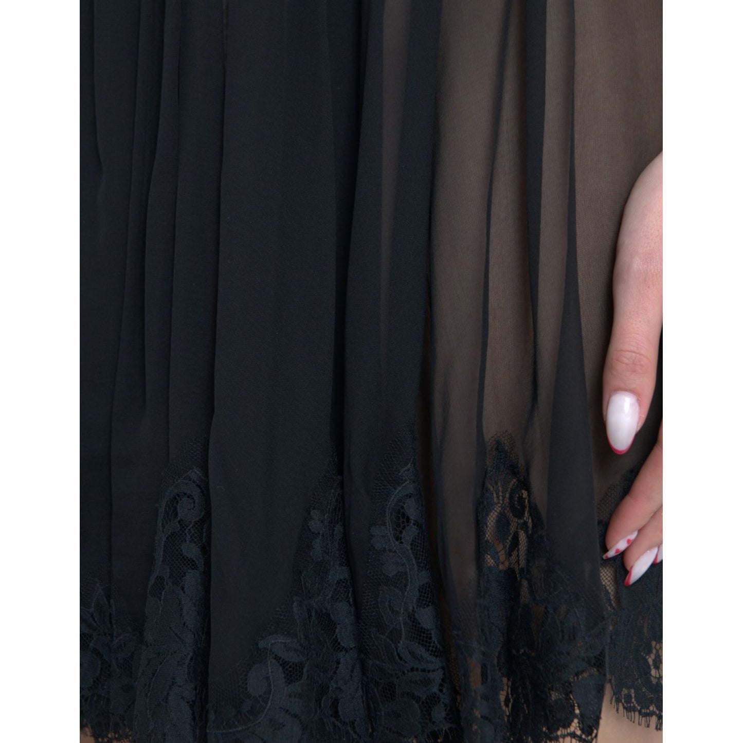 Dolce & Gabbana Black Silk Pleated Lace Chiffon Mini Dress