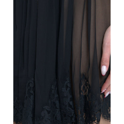 Dolce & Gabbana Black Silk Pleated Lace Chiffon Mini Dress