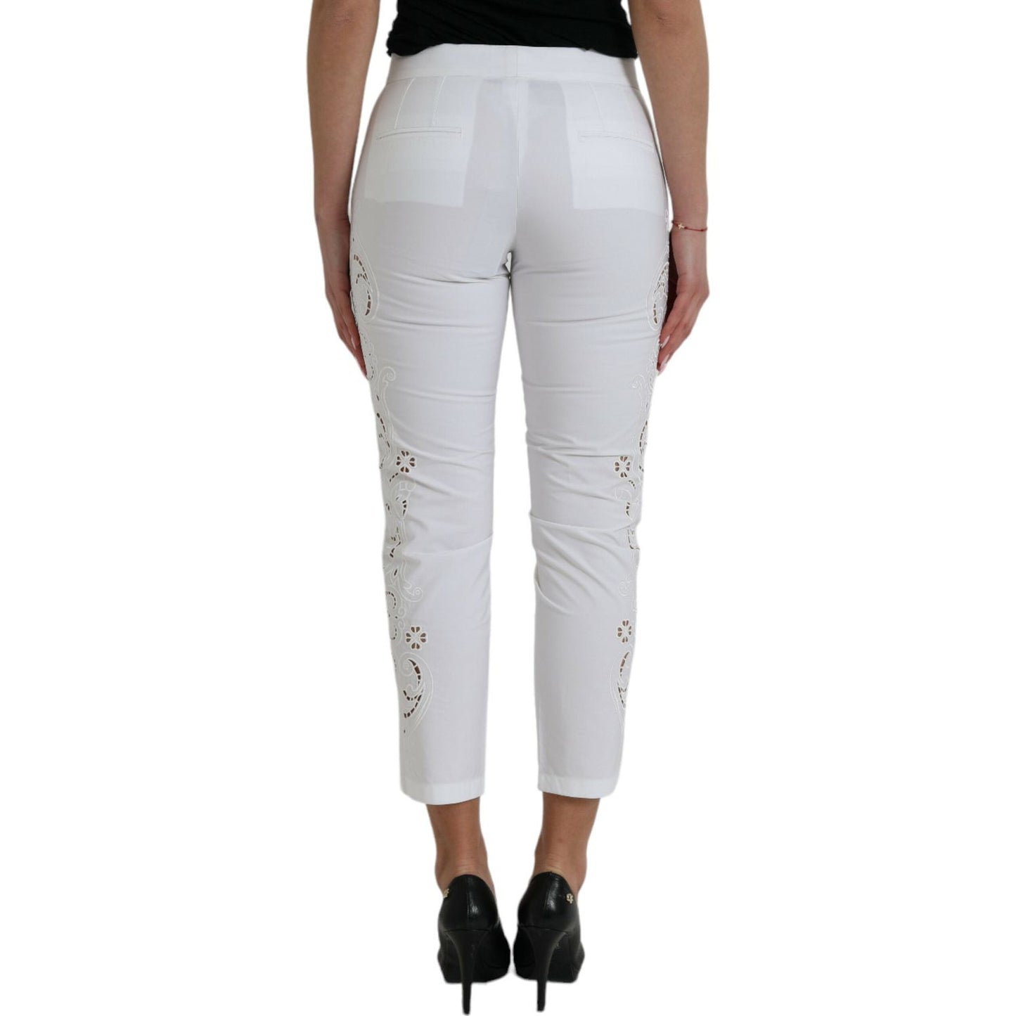 Dolce & Gabbana Elegant White Tapered Mid Waist Pants Dolce & Gabbana