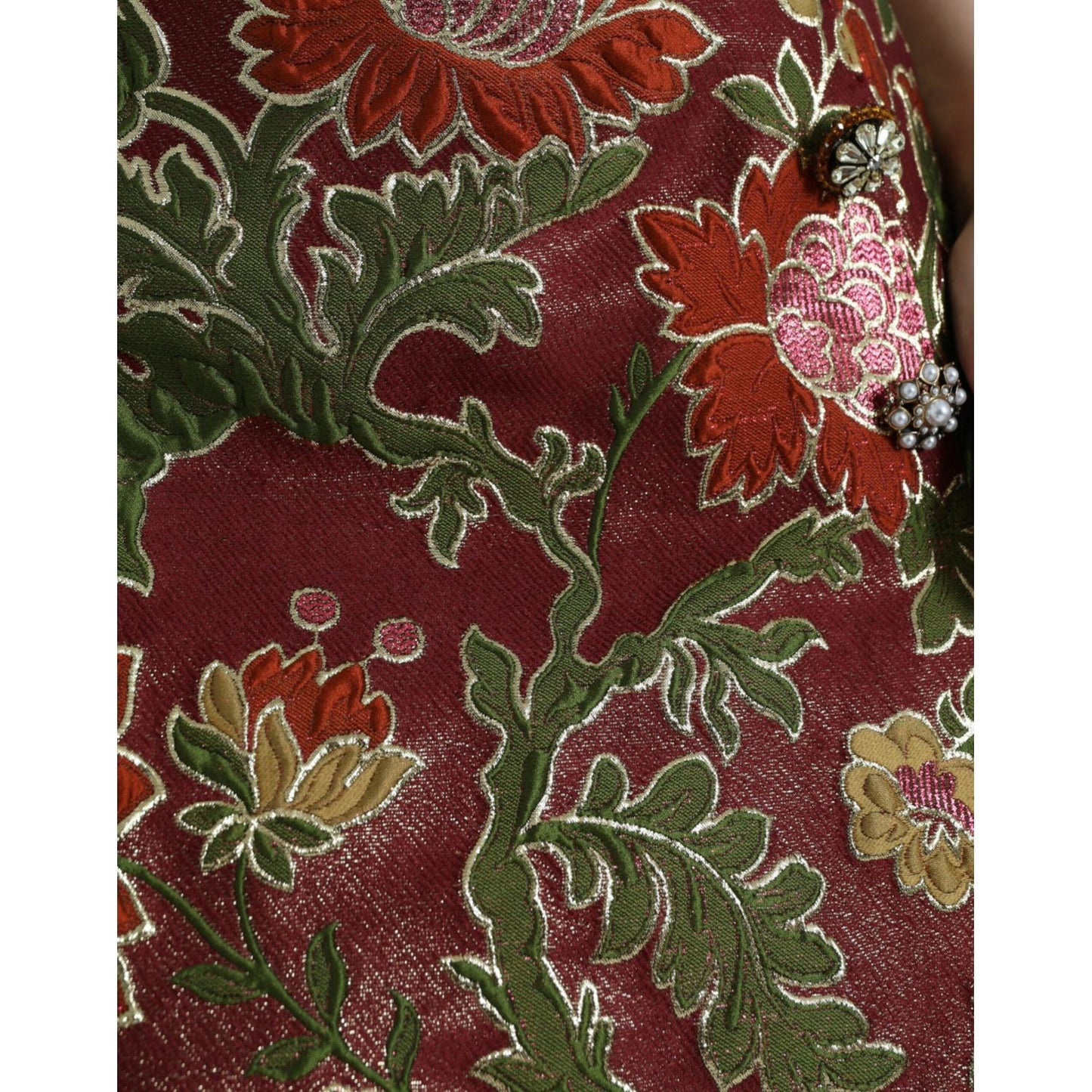 Dolce & Gabbana Maroon Floral Jacquard A-line Mini Skirt