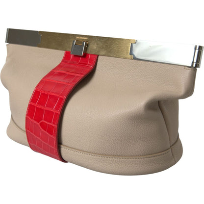Balenciaga Beige Red Two Tone Exotic Leather Pouch Bag Balenciaga