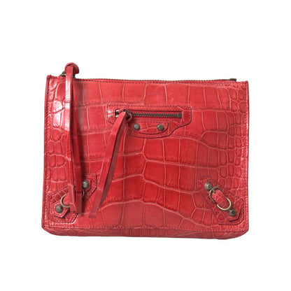 Balenciaga Red Exotic Skin Leather Classic Pouch Purse Wristlet Bag