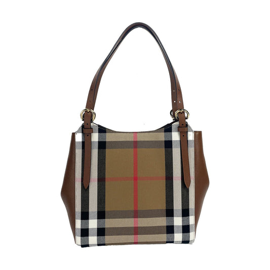 Burberry Small Canterby Tan Leather Check Canvas Tote Bag Purse Burberry