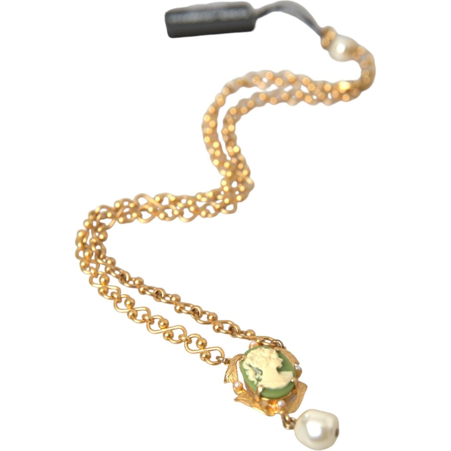 Dolce & Gabbana Gold Brass Chain Pearl Pendant Charm Necklace Necklace Dolce & Gabbana