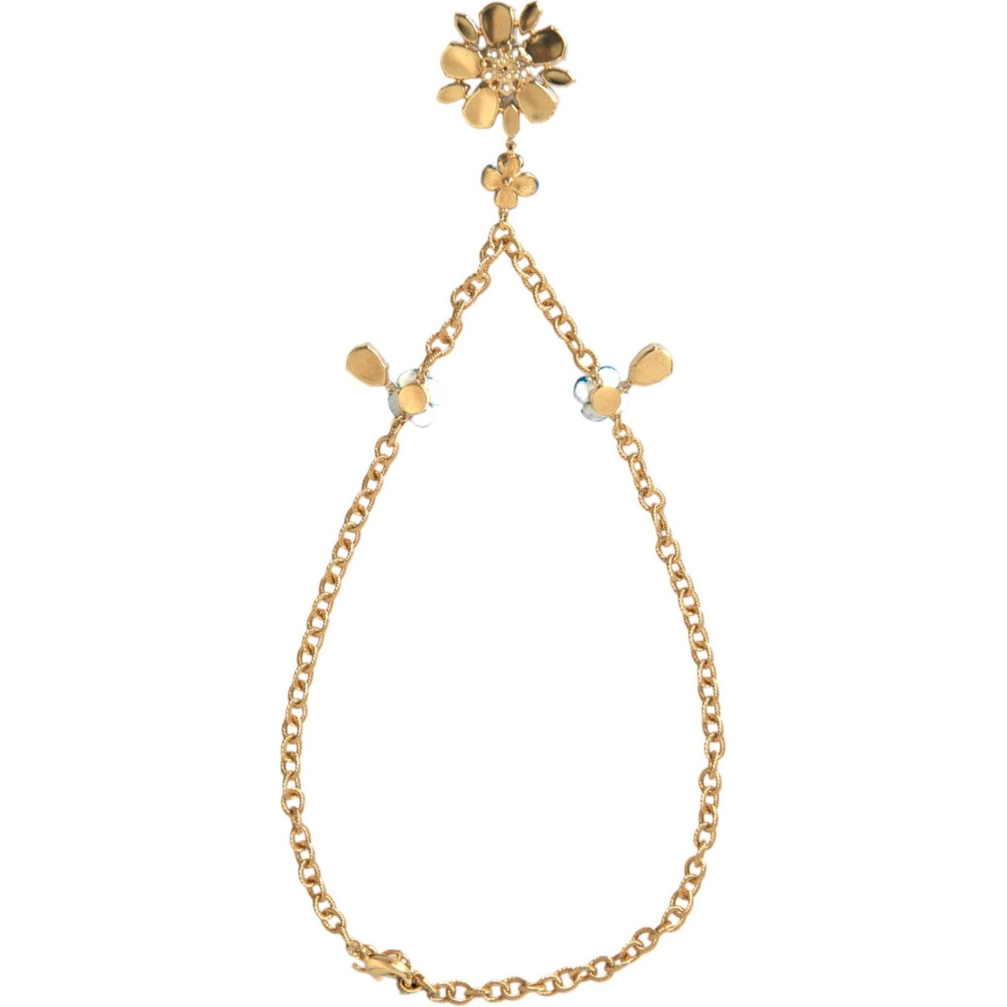 Dolce & Gabbana Gold Brass Chain Crystal Floral Pendant Charm Necklace Necklace Dolce & Gabbana