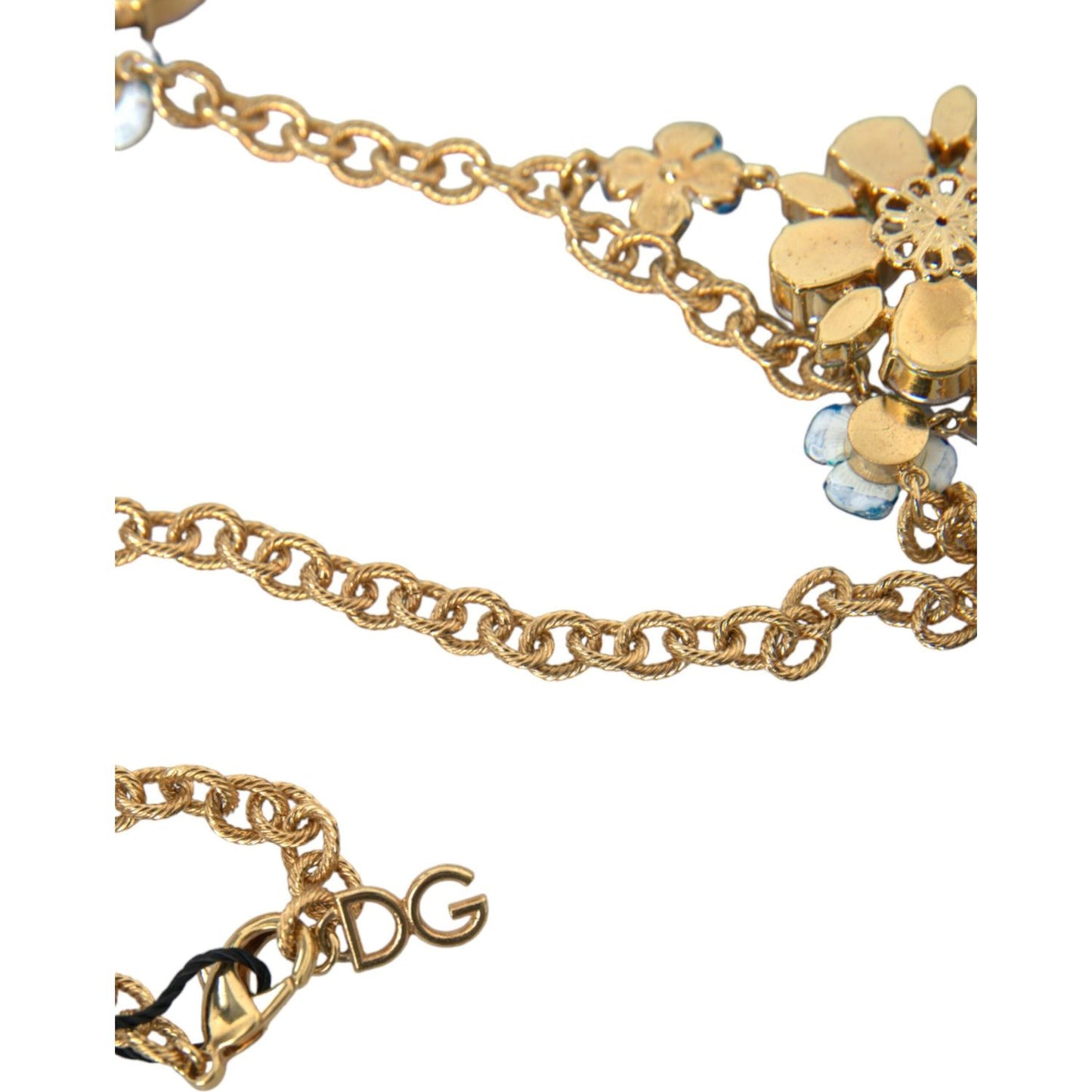 Dolce & Gabbana Gold Brass Chain Crystal Floral Pendant Charm Necklace Necklace Dolce & Gabbana