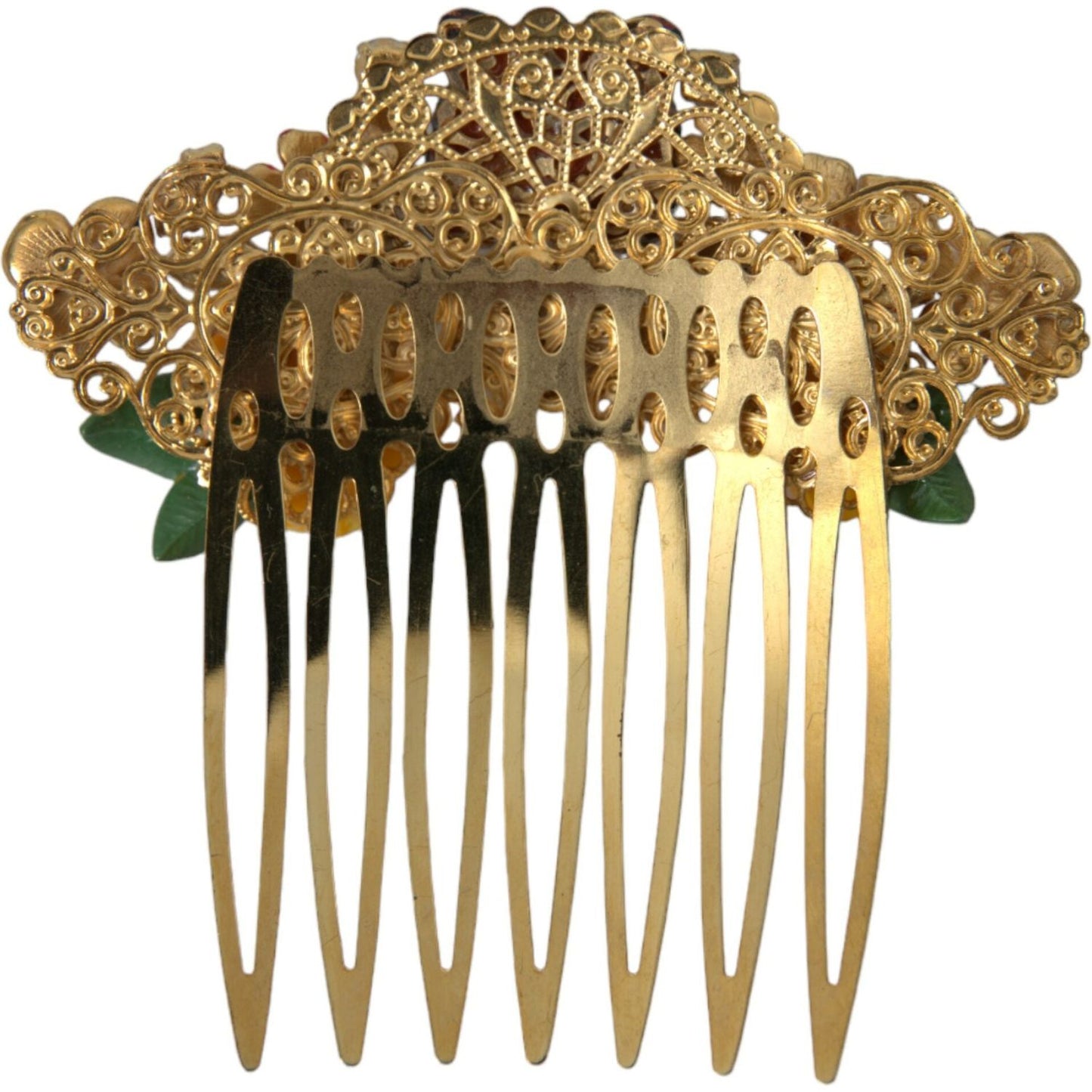 Dolce & Gabbana Gold Brass Crystal Leopard Floral Hair Comb Dolce & Gabbana