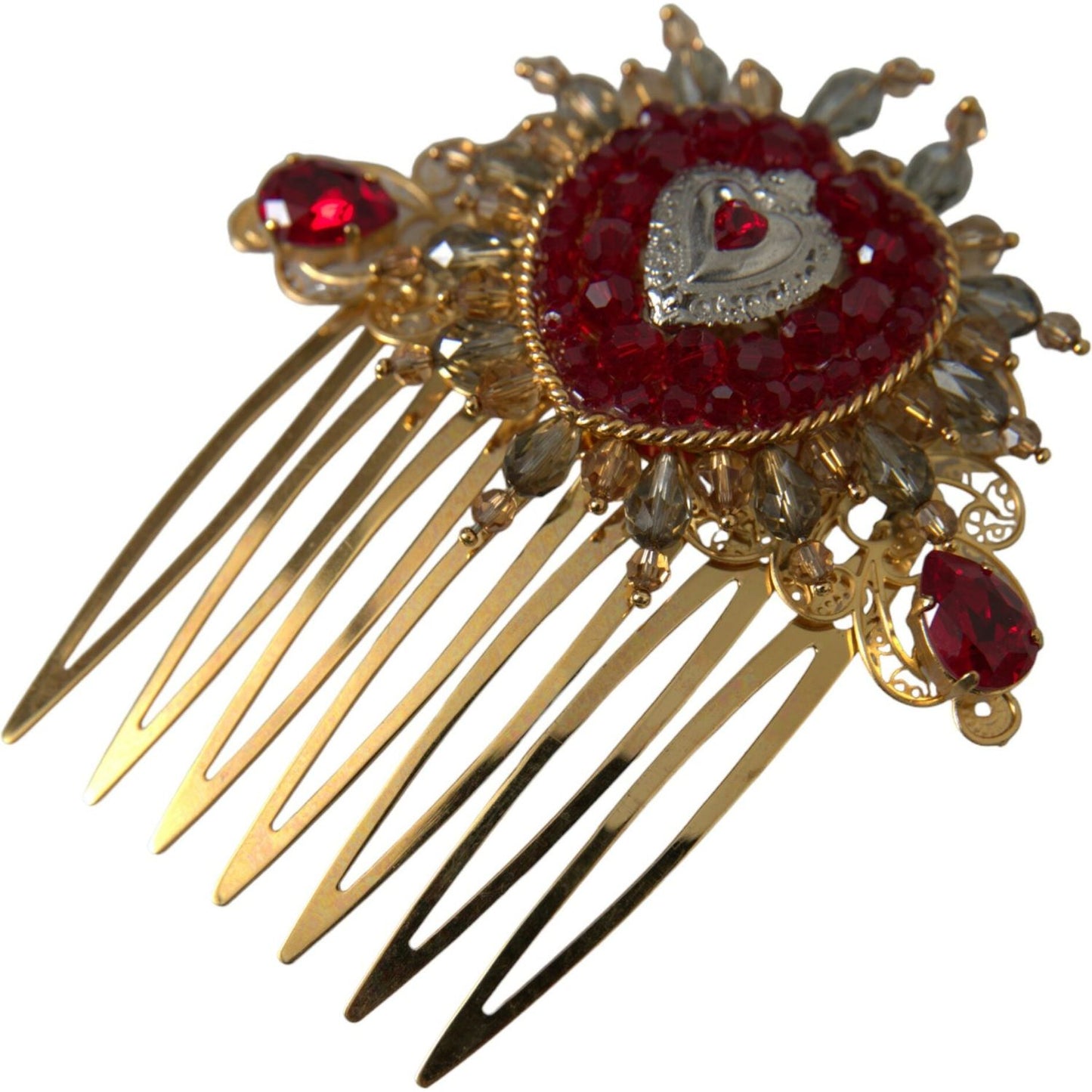 Dolce & Gabbana Gold Brass Crystal Heart Women Hair Comb Dolce & Gabbana