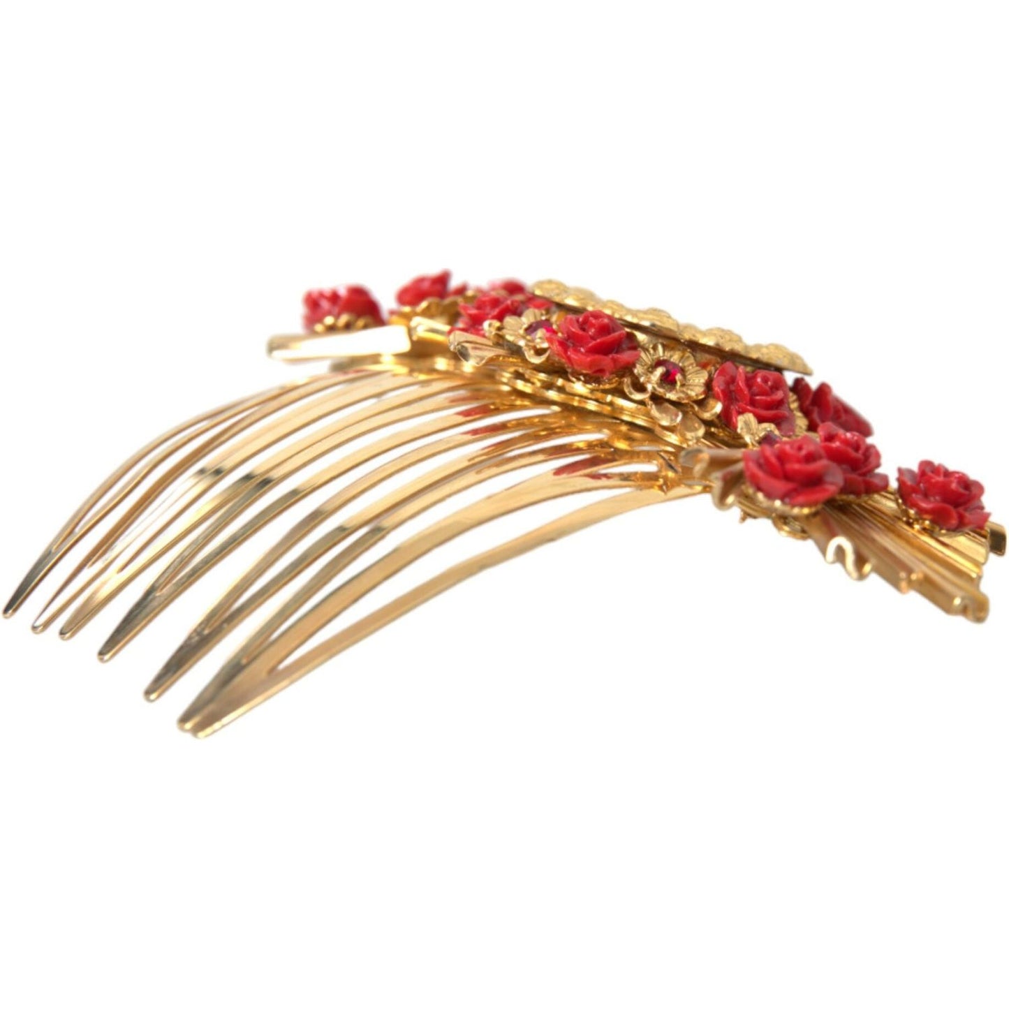 Dolce & Gabbana Gold Brass Crystal Heart Floral Hair Comb Dolce & Gabbana