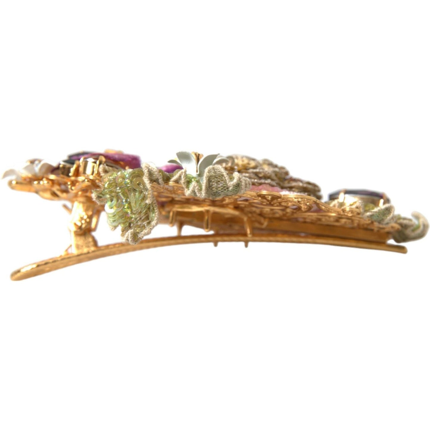 Dolce & Gabbana Gold Brass Floral Crystal Sequined Hair Clip Dolce & Gabbana