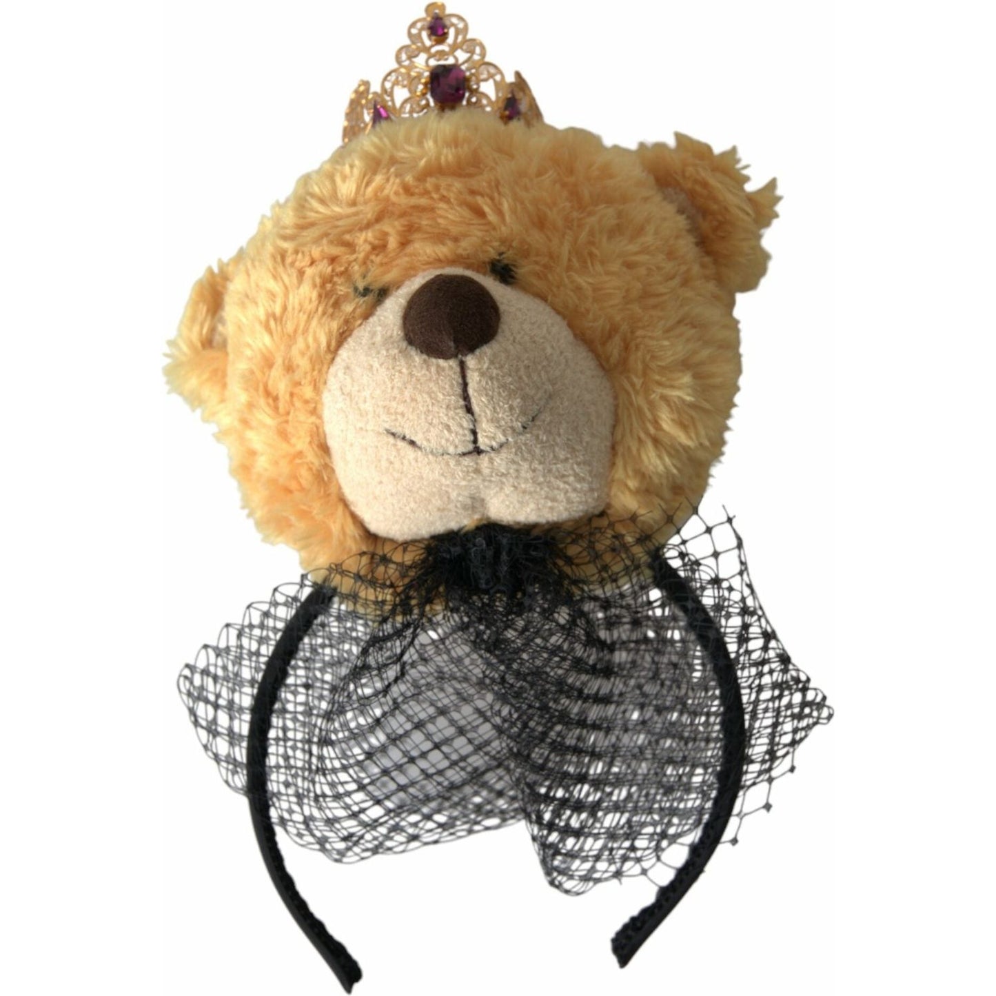 Dolce & Gabbana Brown Teddy Bear Gold Crystal Crown Hair Band Diadem Dolce & Gabbana