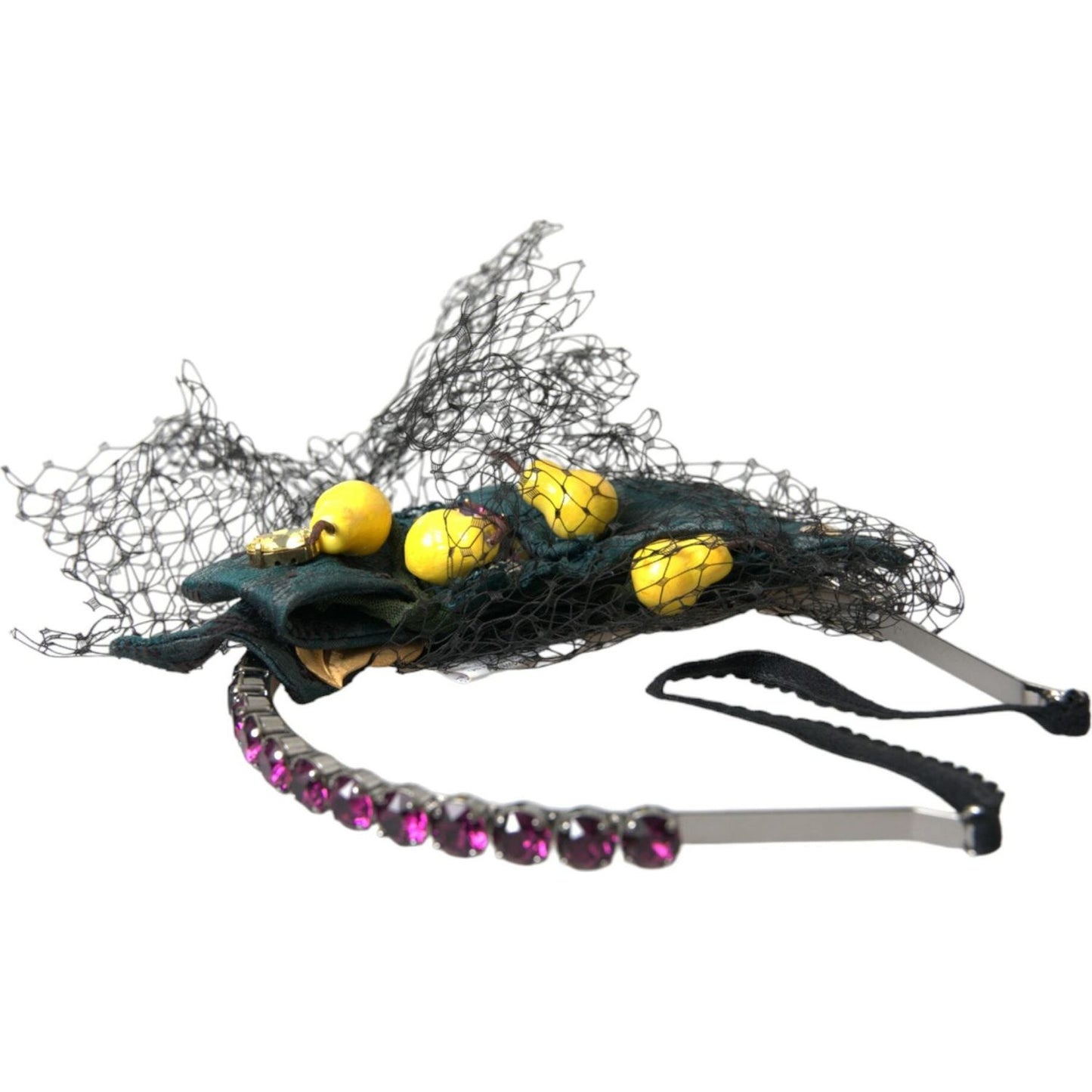 Dolce & Gabbana Black Lemons Sicily Purple Crystal Net Headband Diadem Dolce & Gabbana