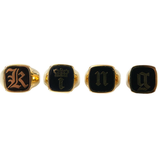 Dolce & Gabbana Gold Brass KING Enamel Set of 4 Ring Dolce & Gabbana