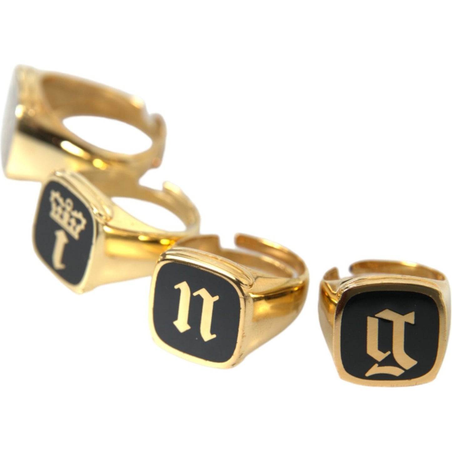 Dolce & Gabbana Gold Brass KING Enamel Set of 4 Ring Dolce & Gabbana