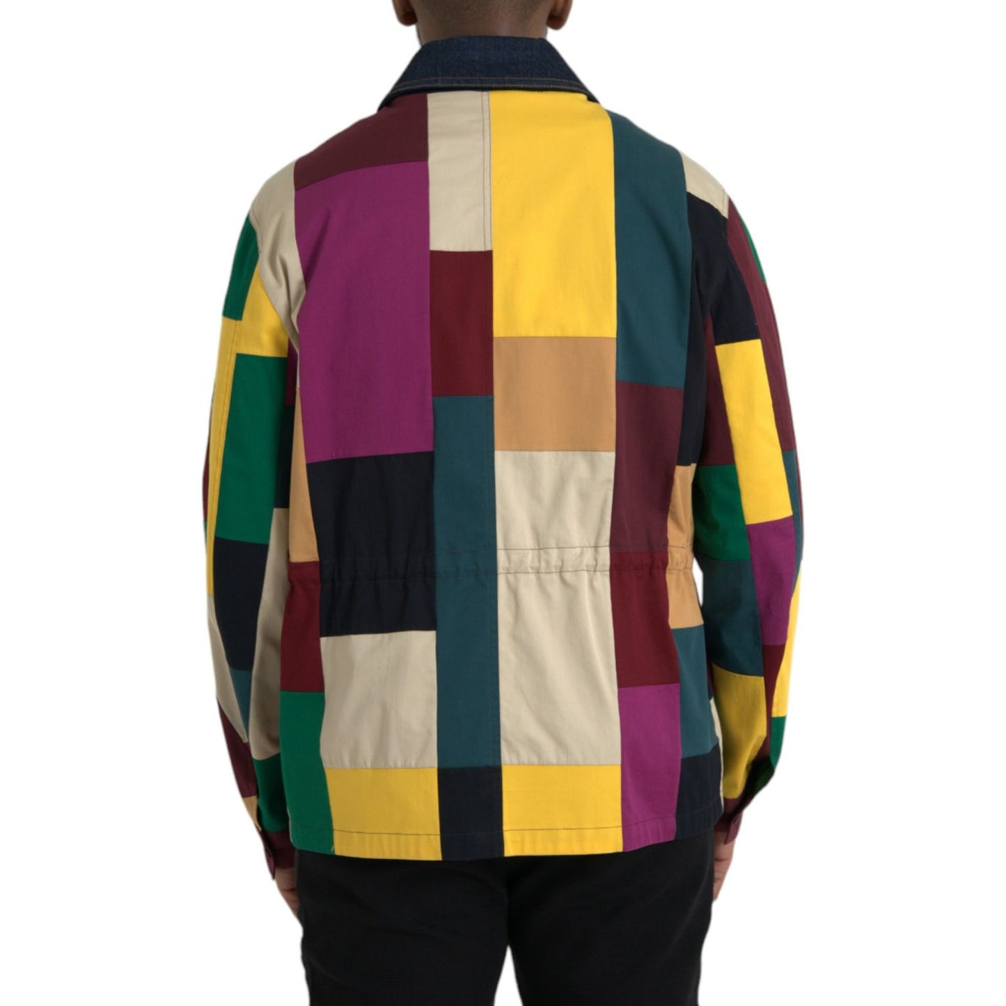 Dolce & Gabbana Multicolor Patchwork Cotton Collared Jacket 1728,67345645728,Clothing,Denim Jackets - Jackets & Coats - Clothing,Dolce & Gabbana,IT48 | M,Jackets & Coats - Clothing,Jackets - Men - Clothing,Material: 99% Cotton 1% Elastane,Men,Multicolor,N