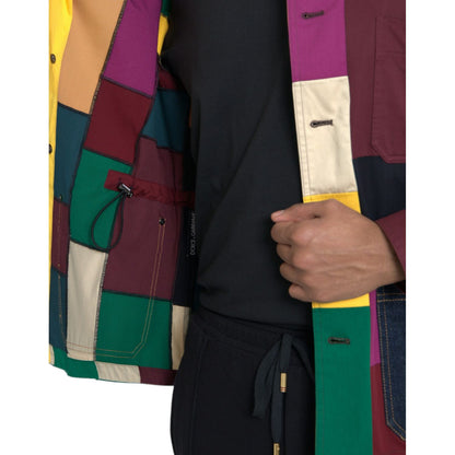 Dolce & Gabbana Multicolor Patchwork Cotton Collared Jacket 1728,67345645728,Clothing,Denim Jackets - Jackets & Coats - Clothing,Dolce & Gabbana,IT48 | M,Jackets & Coats - Clothing,Jackets - Men - Clothing,Material: 99% Cotton 1% Elastane,Men,Multicolor,N