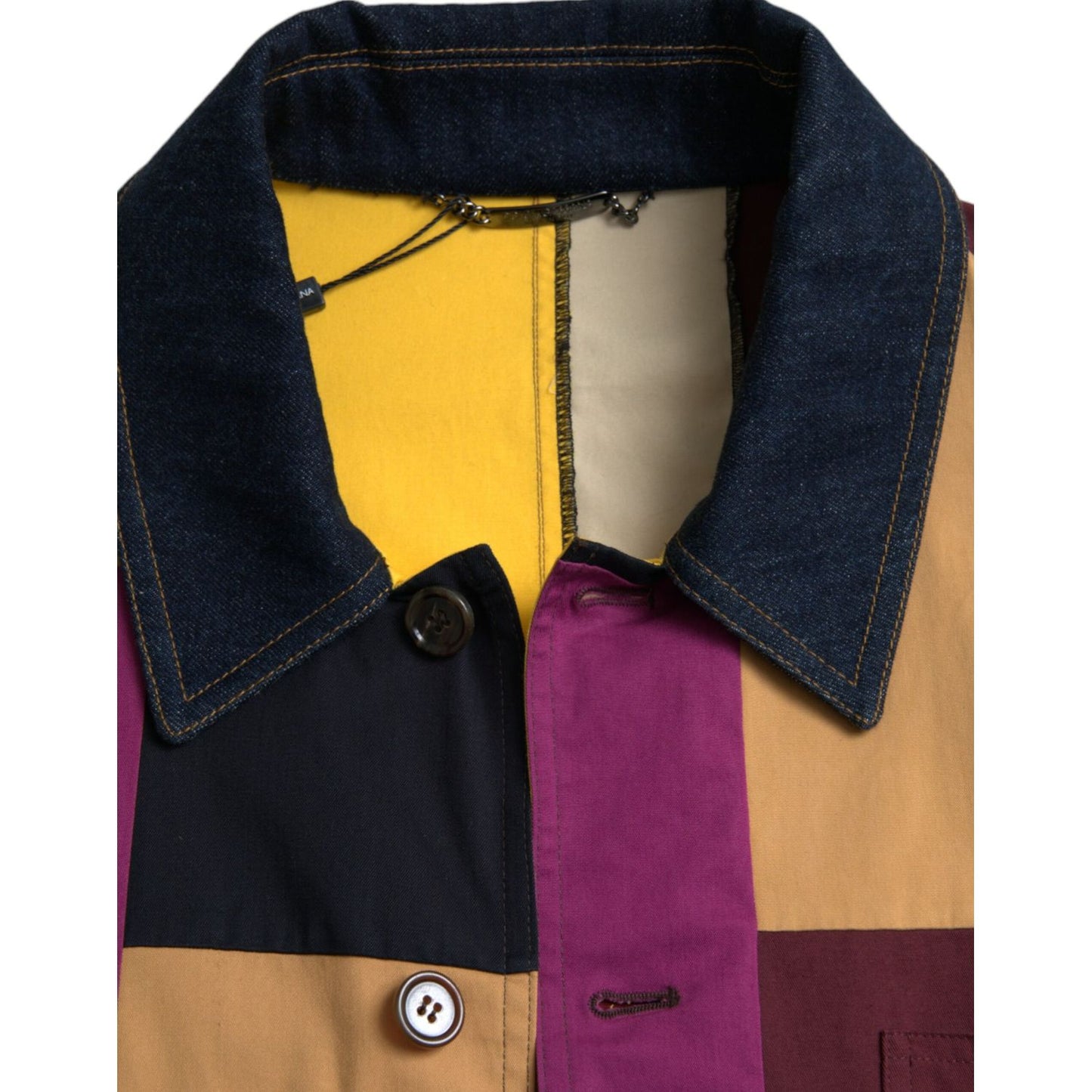 Dolce & Gabbana Multicolor Patchwork Cotton Collared Jacket 1728,67345645728,Clothing,Denim Jackets - Jackets & Coats - Clothing,Dolce & Gabbana,IT48 | M,Jackets & Coats - Clothing,Jackets - Men - Clothing,Material: 99% Cotton 1% Elastane,Men,Multicolor,N