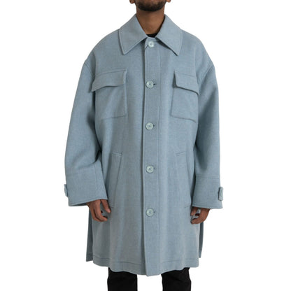 Dolce & Gabbana Light Blue Wool Button Trench Coat Jacket 1728,67345645728,Clothing,Dolce & Gabbana,IT52 | XL,Jackets & Coats - Clothing,Jackets - Men - Clothing,Light Blue,Material: 100% Virgin Wool,Men,New with tags,Trench Coats - Jackets & Coats - Clot