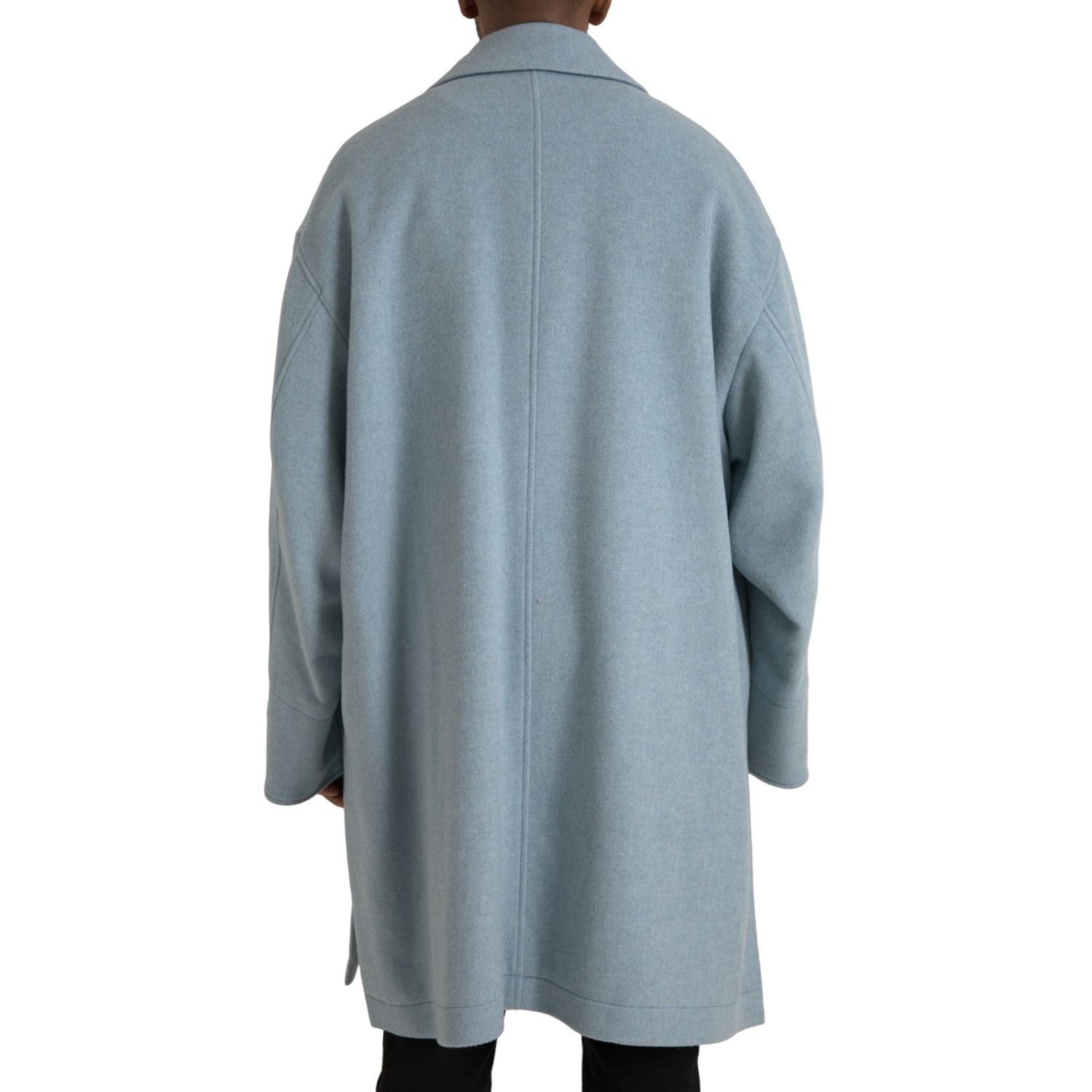 Dolce & Gabbana Light Blue Wool Button Trench Coat Jacket