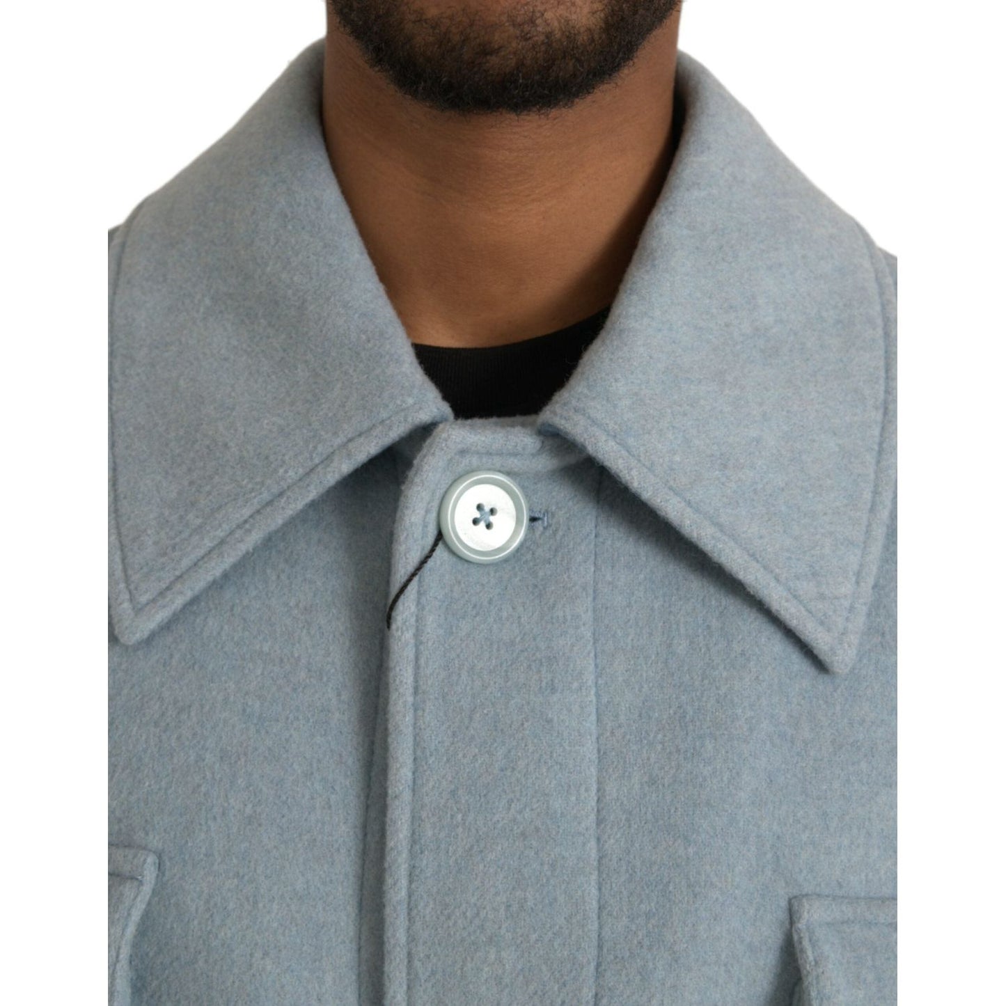 Dolce & Gabbana Light Blue Wool Button Trench Coat Jacket Dolce & Gabbana