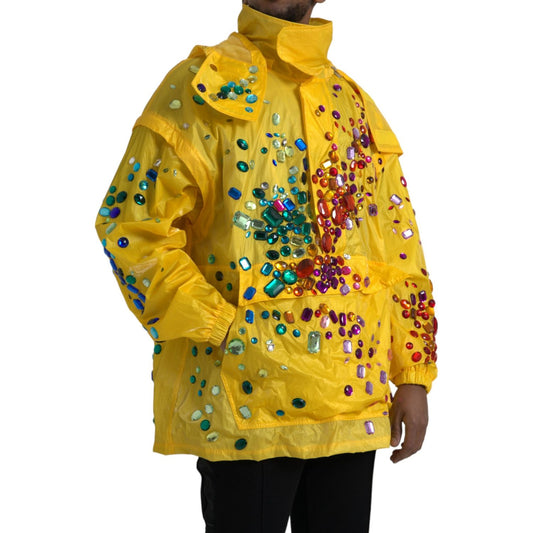 Dolce & Gabbana Yellow Crystal Embellished Hooded Jacket Dolce & Gabbana