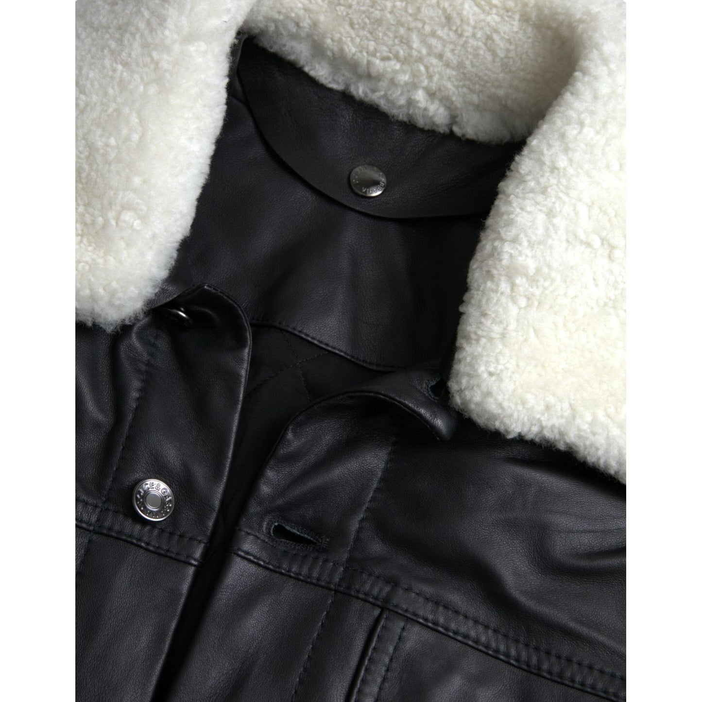 Dolce & Gabbana Black Leather Fur Collar Biker Coat Jacket Dolce & Gabbana