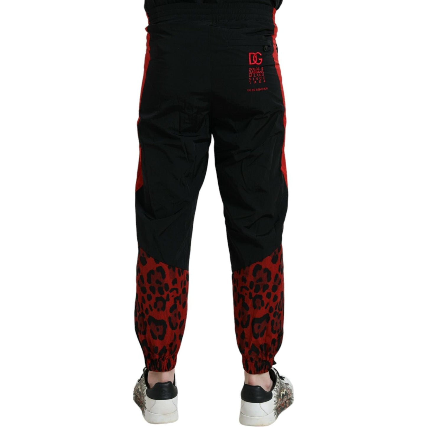 Dolce & Gabbana Black Red Leopard Print Nylon Jogger Pants Dolce & Gabbana