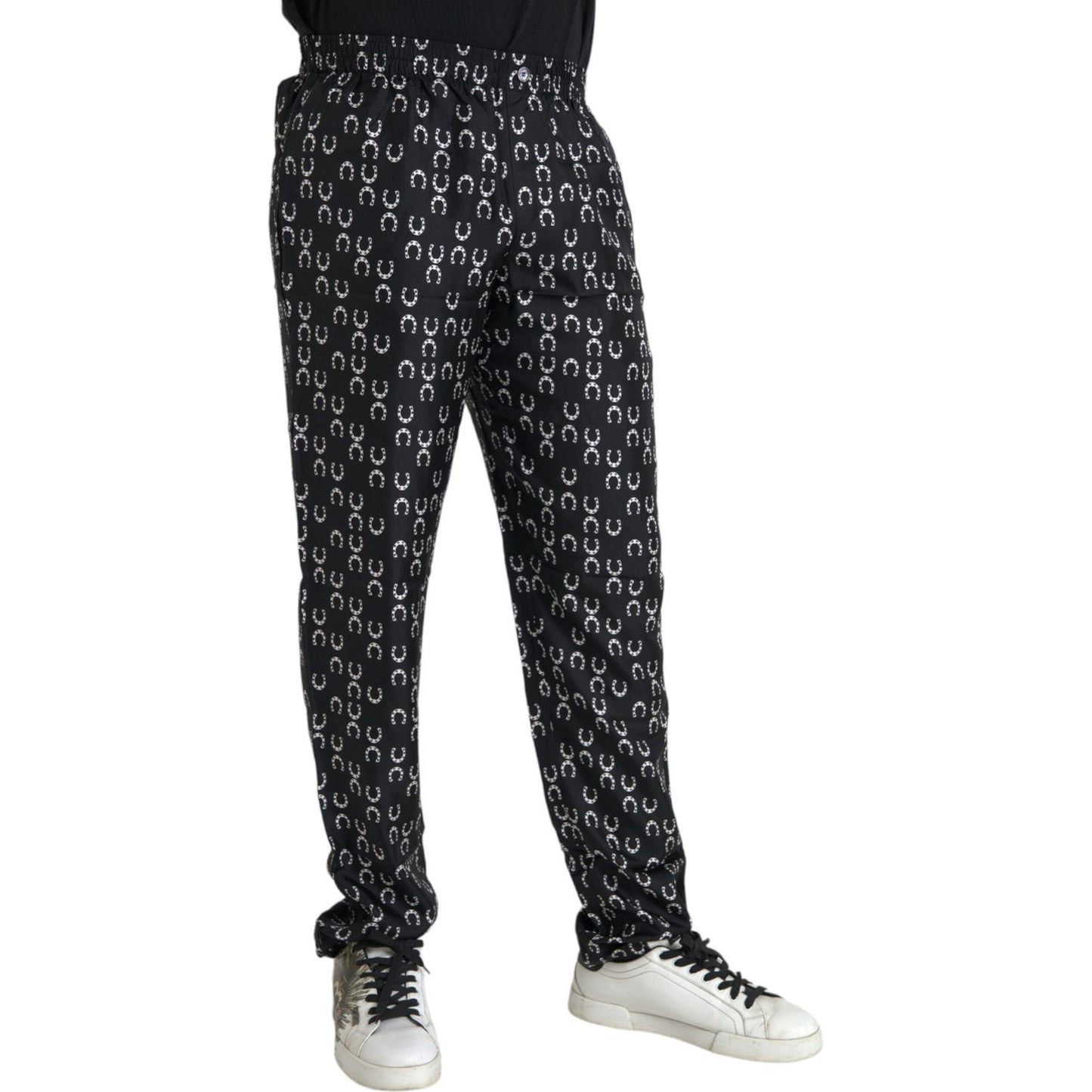 Dolce & Gabbana Black Horseshoe Print Silk Pants Dolce & Gabbana