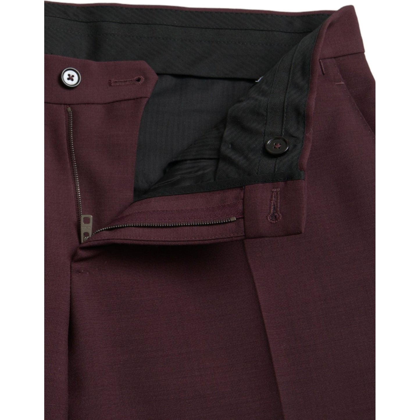 Dolce & Gabbana Maroon Wool Men Slim Fit Dress Pants Dolce & Gabbana