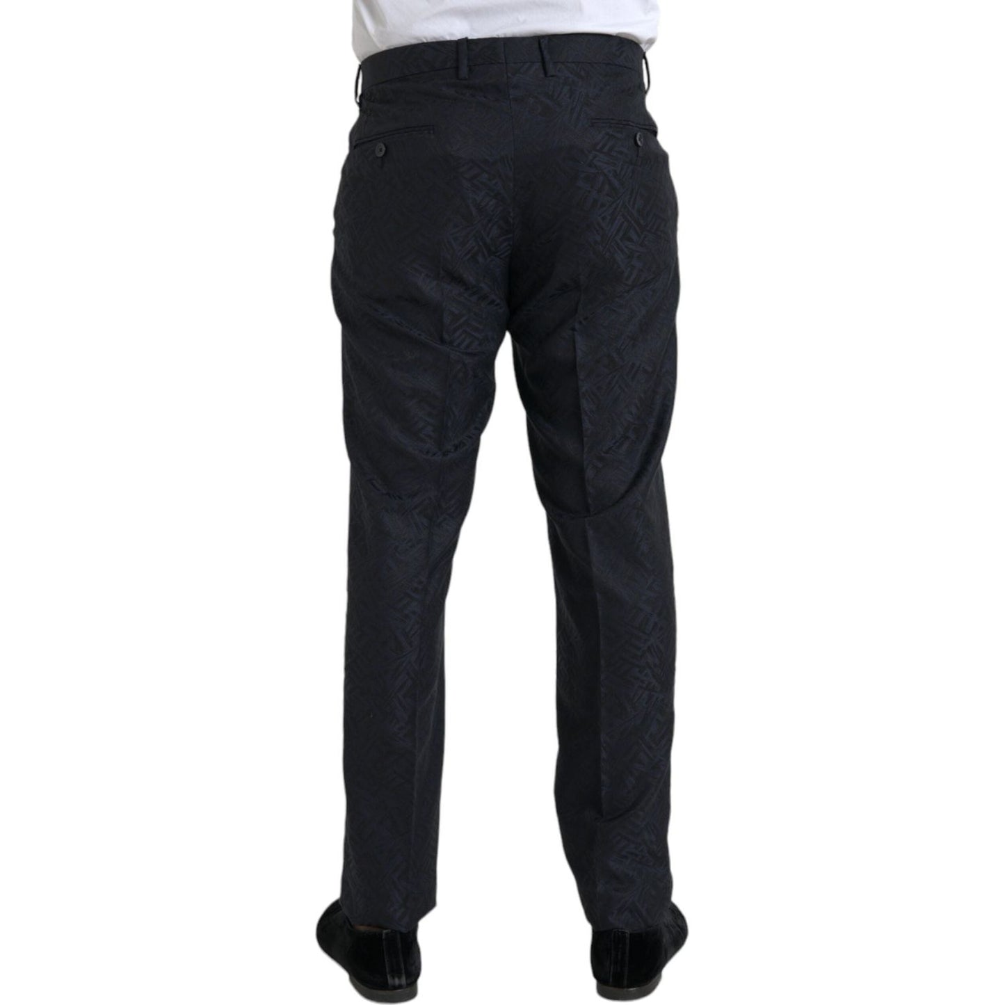 Dolce & Gabbana Blue Brocade Wool Skinny Men Dress Pants Dolce & Gabbana