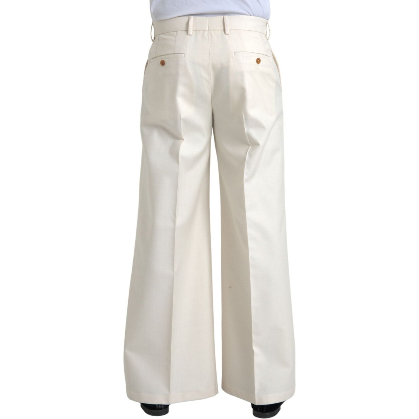 Dolce & Gabbana White Wool Wide Leg Mid Waist Pants Dolce & Gabbana