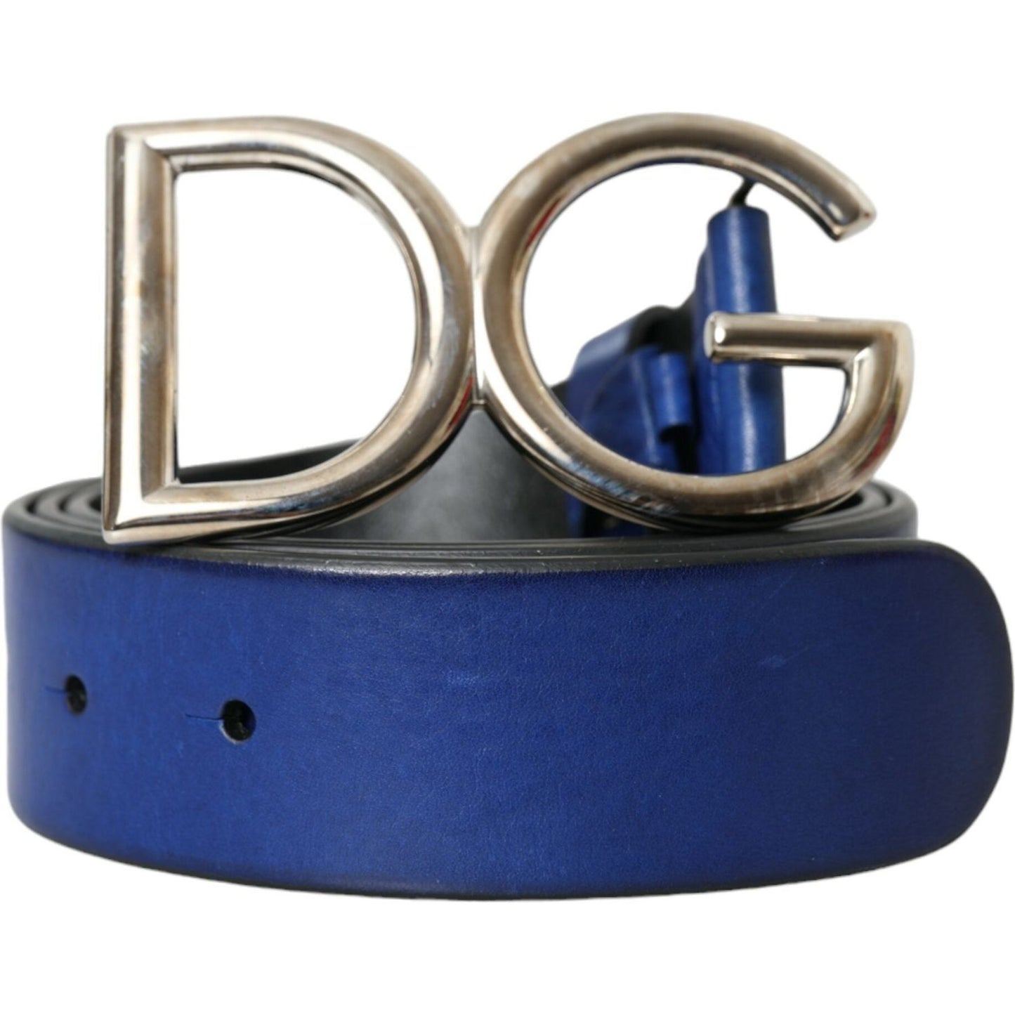 Dolce & Gabbana Blue Leather Silver Metal Logo Buckle Belt Men Dolce & Gabbana