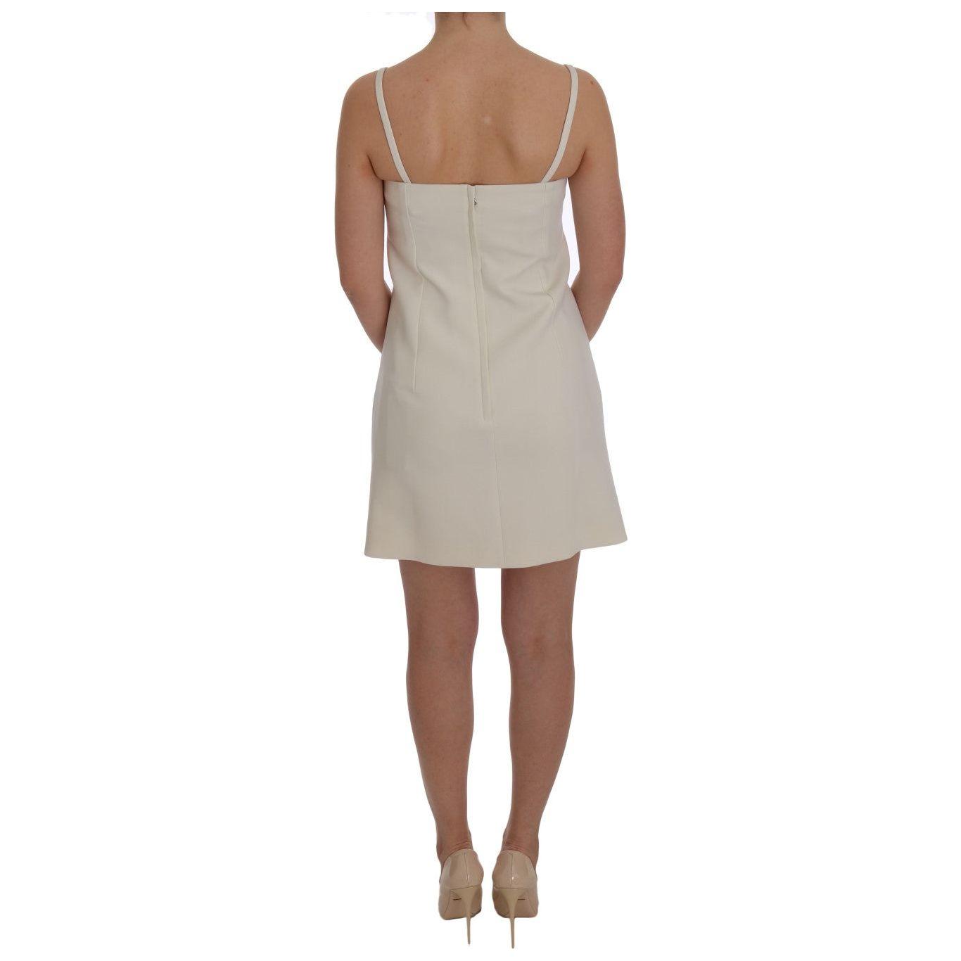 Dolce & Gabbana Elegant White Wool Shift Dress with Gold Brooch Dolce & Gabbana