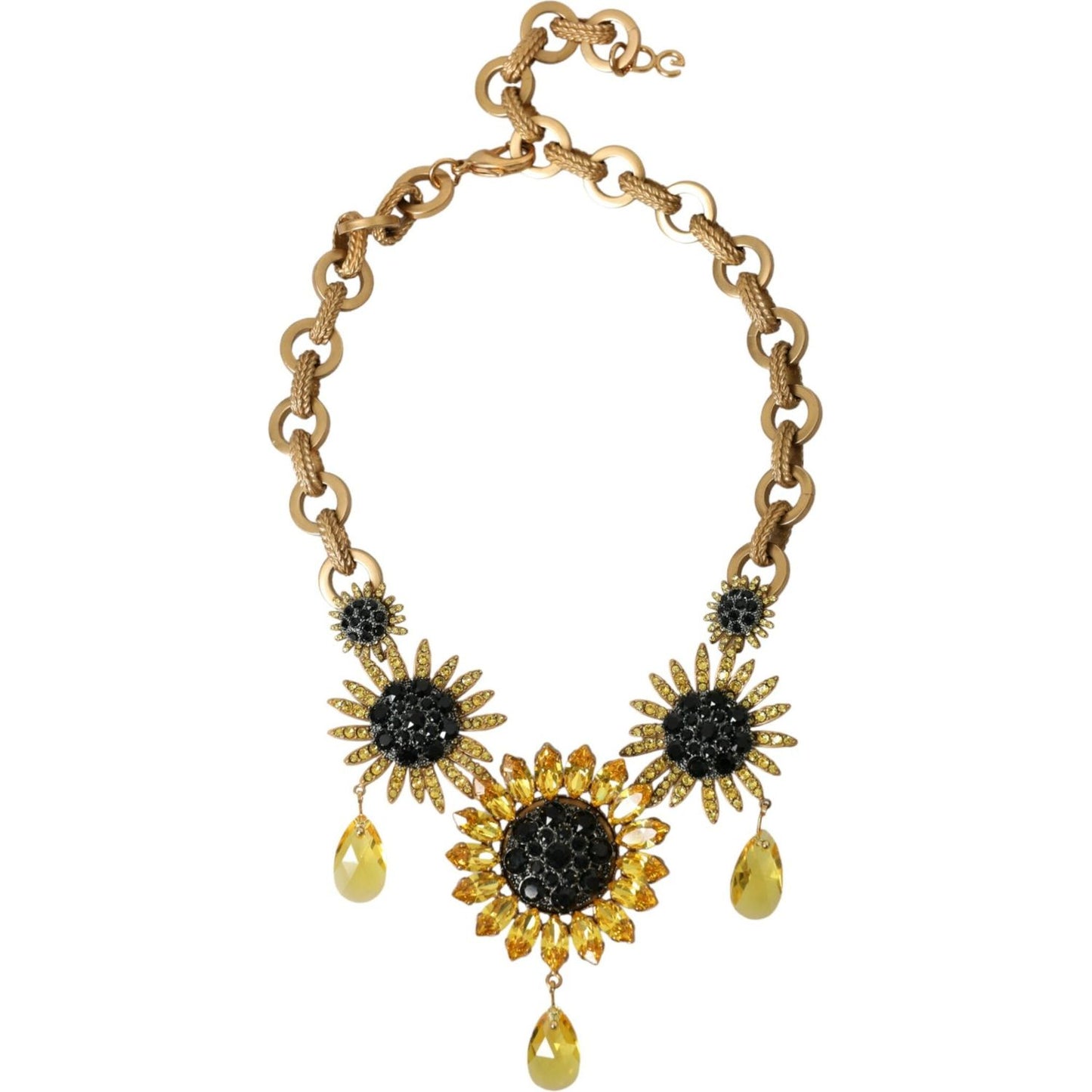 Dolce & Gabbana Gold Tone Brass Sunflower Crystal Embellished Necklace Necklace Dolce & Gabbana