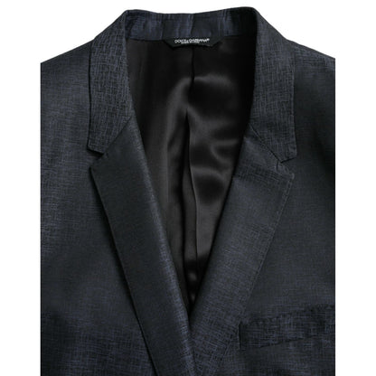 Dolce & Gabbana Blue Wool GOLD Single Breasted Coat Blazer