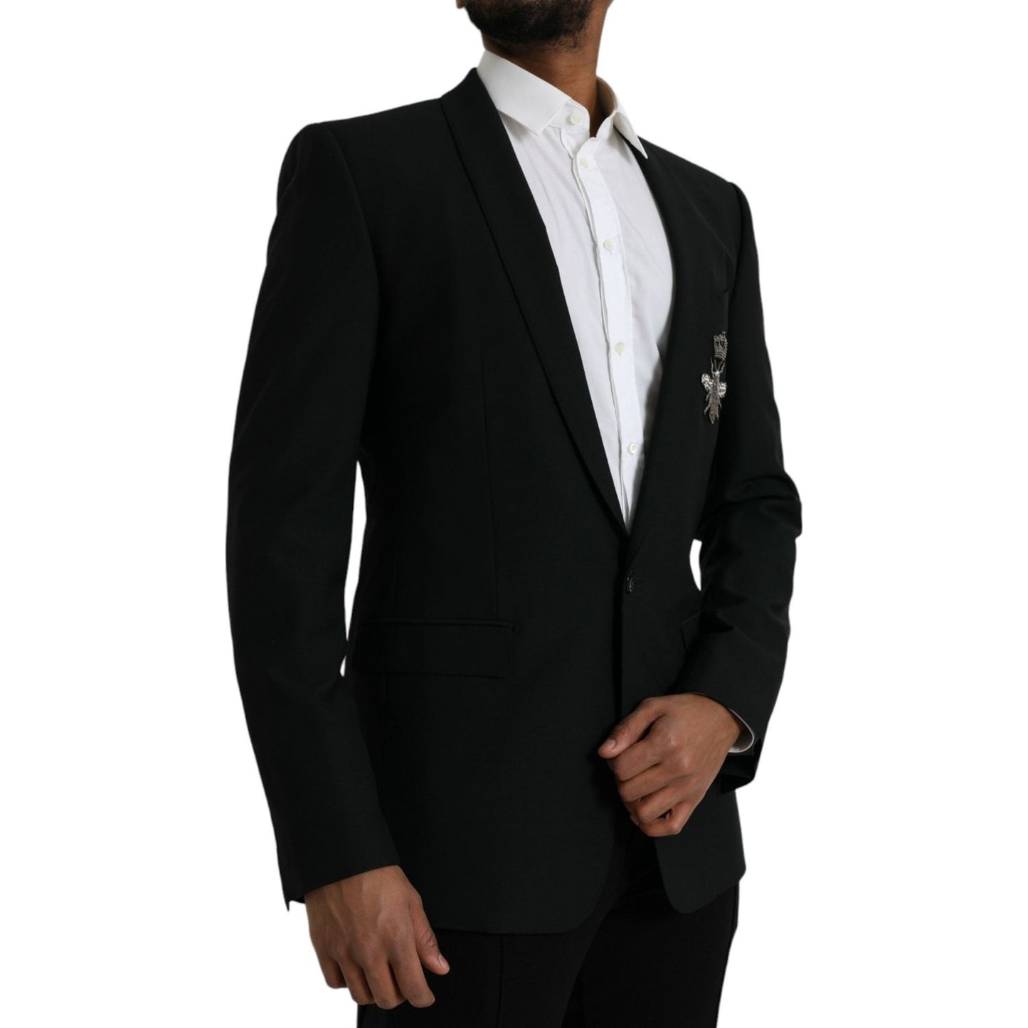 Dolce & Gabbana Black Crown Bee MARTINI Single Breasted Coat Blazer Dolce & Gabbana