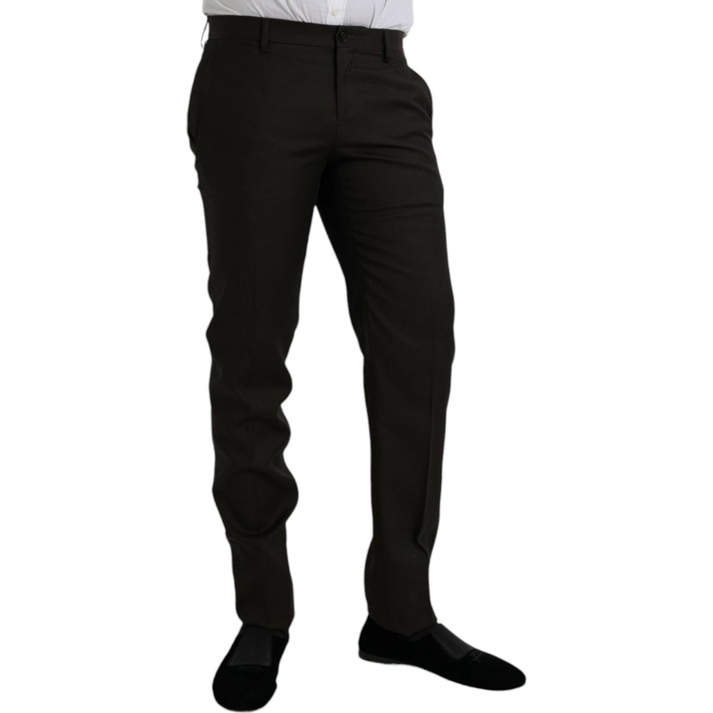 Dolce & Gabbana Dark Brown Wool Slim Fit Formal Pants Dolce & Gabbana