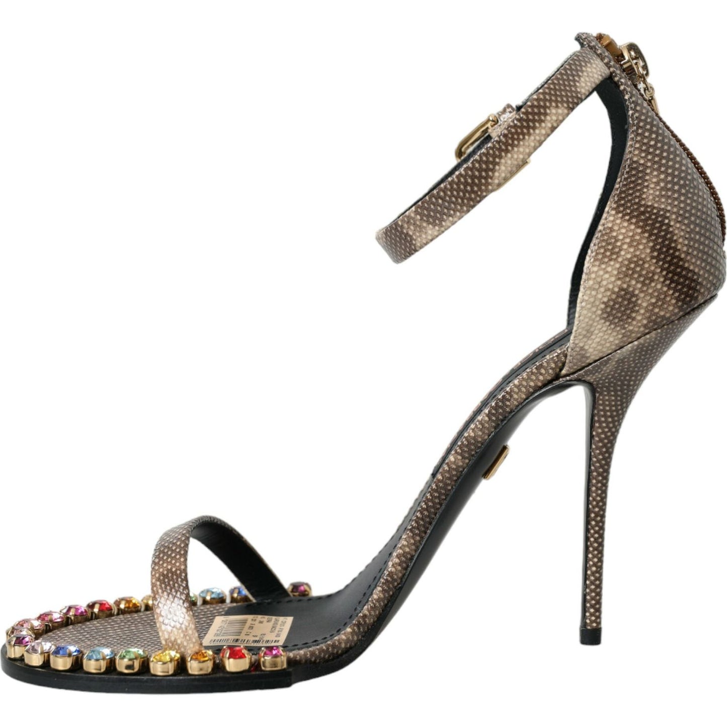 Dolce & Gabbana Brown Exotic Leather Crystal Sandals Shoes Dolce & Gabbana