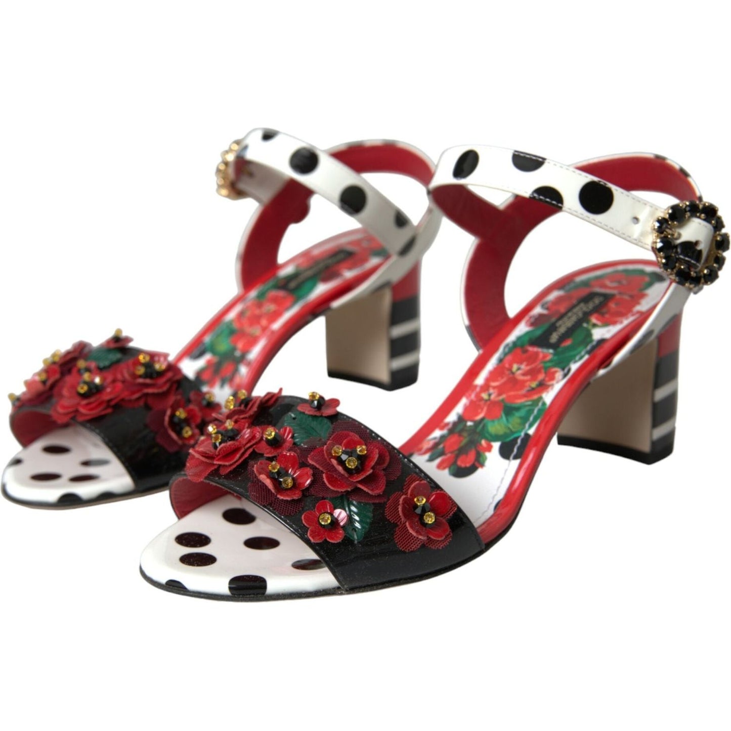 Dolce & Gabbana Multicolor Floral Crystal Leather Sandals Shoes Dolce & Gabbana