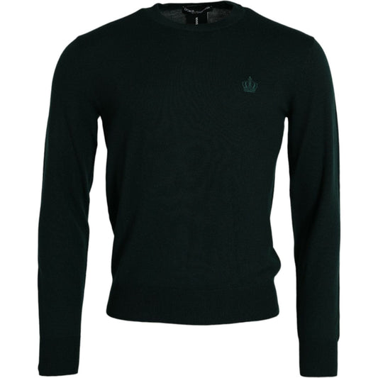 Dolce & Gabbana Dark Green Crown Crew Neck Pullover Sweater Dolce & Gabbana