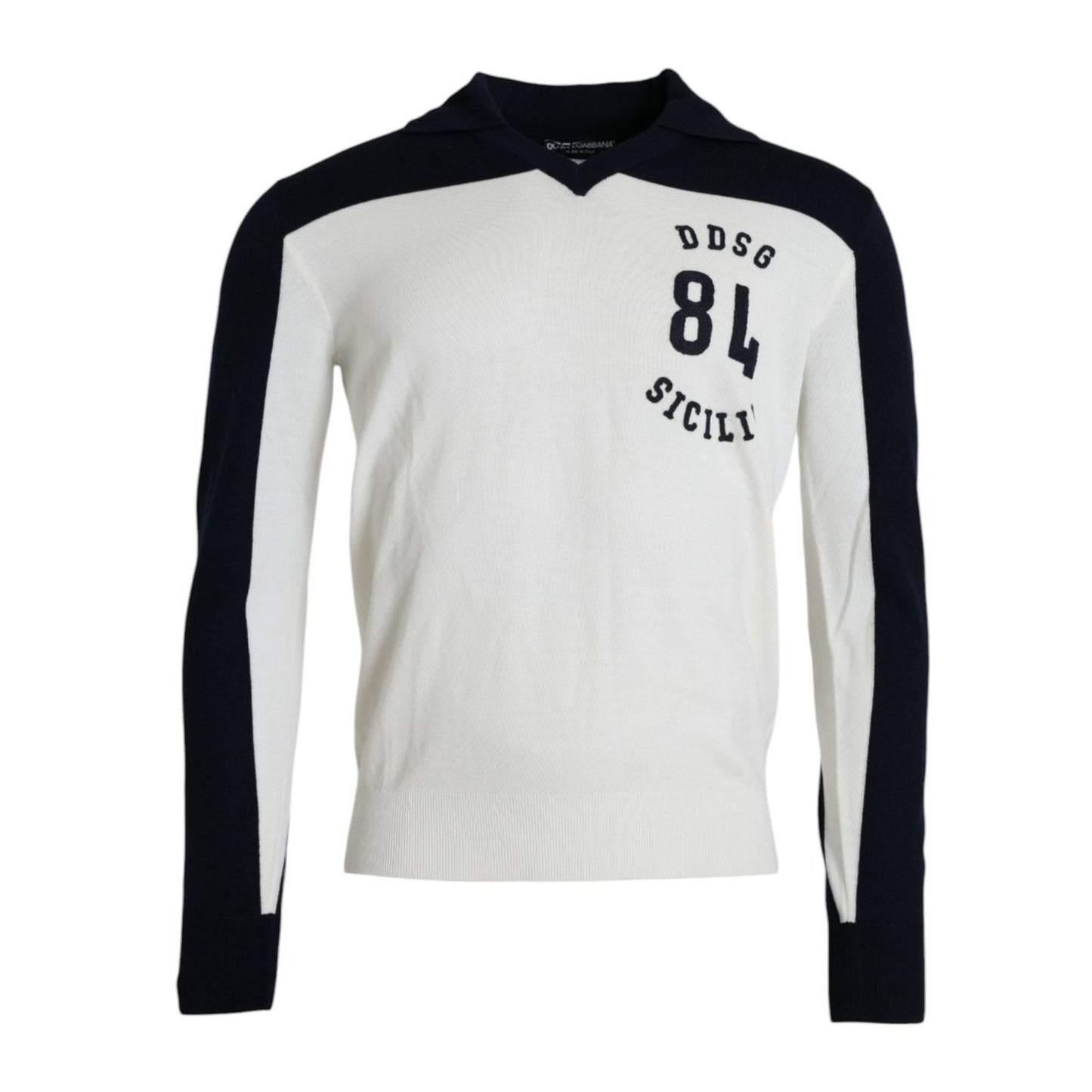 Dolce & Gabbana White Black SICILIA Henley Shirt Pullover Sweater