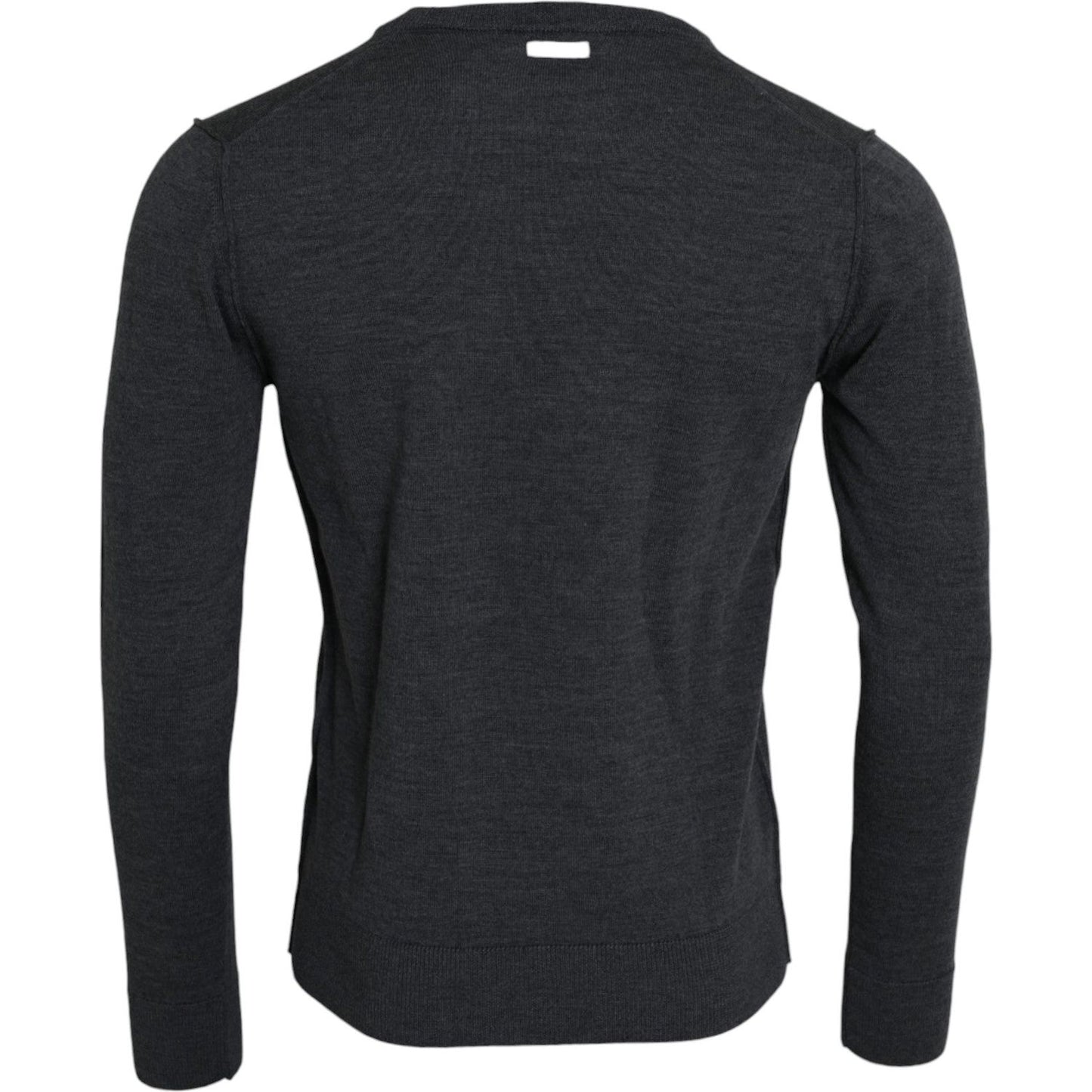 Dolce & Gabbana Dark Gray Wool Crew Neck Pullover Sweater Dolce & Gabbana