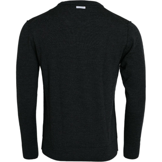 Dolce & Gabbana Dark Gray Wool Crew Neck Pullover Sweater Dolce & Gabbana