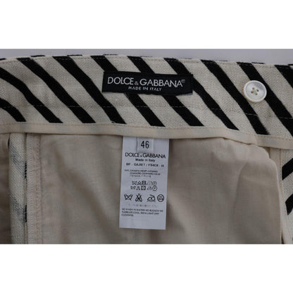 Dolce & Gabbana White Black Striped Hemp Casual Shorts